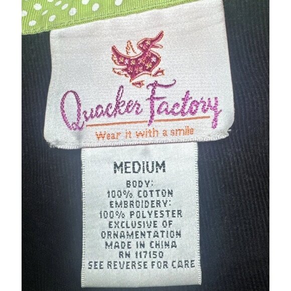 VTG Quacker Factory Black Corduroy Embroidered Pumpkin Halloween Shirt Blouse M - Picture 9 of 10